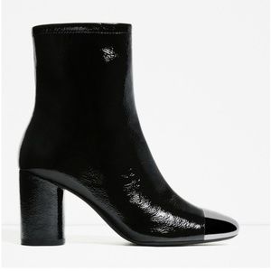 Zara Patent Metallic Toe Ankle Booties